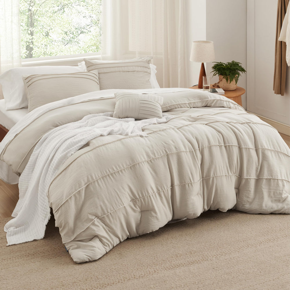 Bedsure vue face avant de la parure beige boho apportant élégance