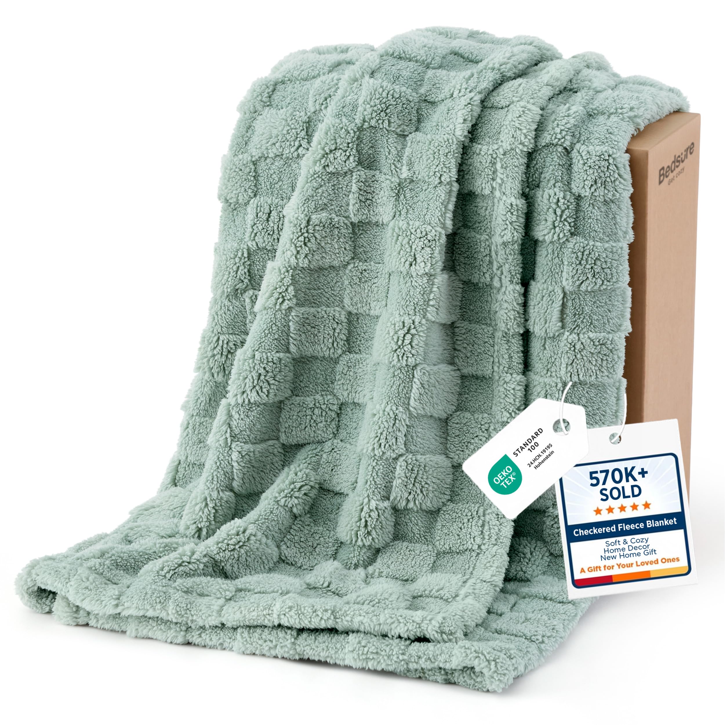 Bedsure plaid vert sauge posé sur lit twin offrant chaleur légère