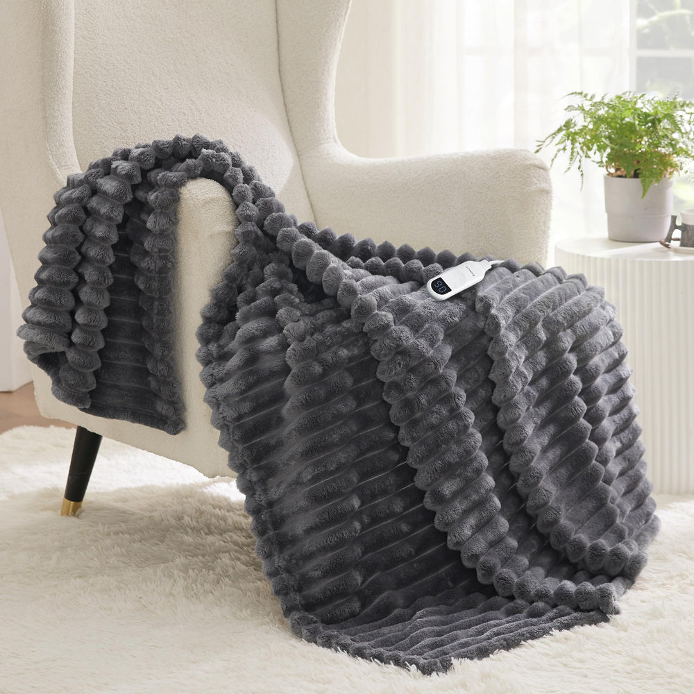 Bedsure plaid chauffant face avant gris montrant élégance et chaleur