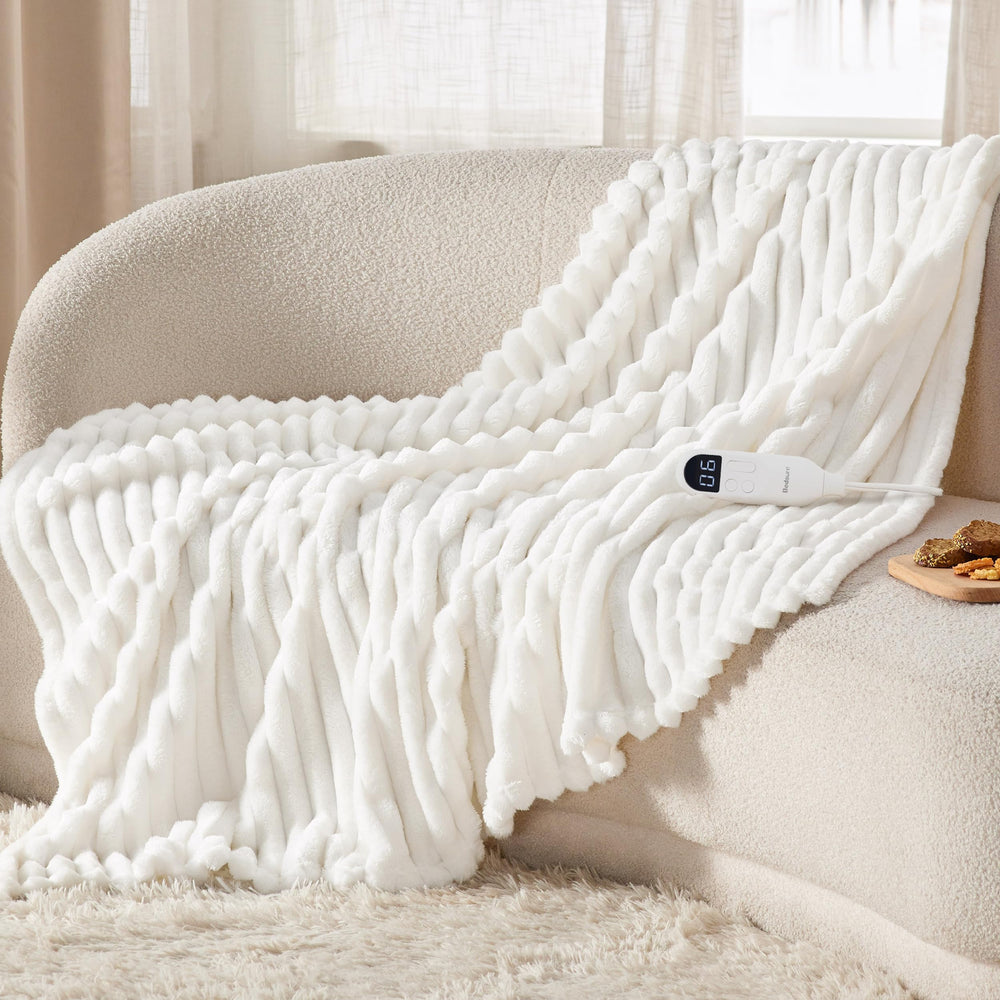 Bedsure plaid chauffant face avant élégant et rayé pour décoration et chaleur