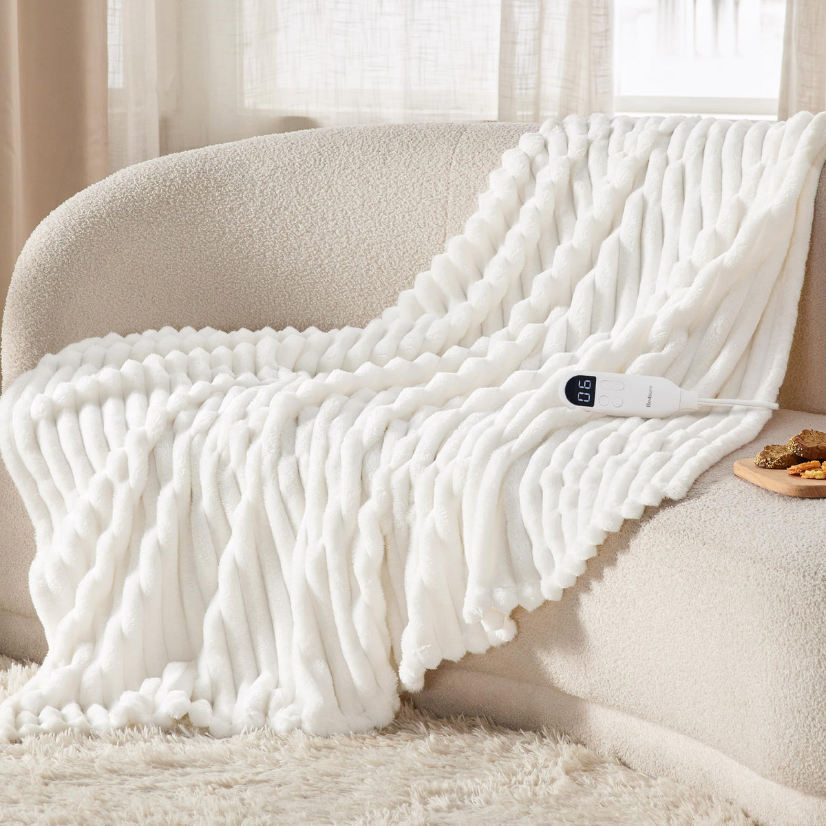 Bedsure plaid chauffant face avant élégant et rayé pour décoration et chaleur