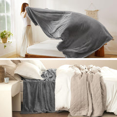 Bedsure plaid posé sur lit queen montrant dimensions généreuses