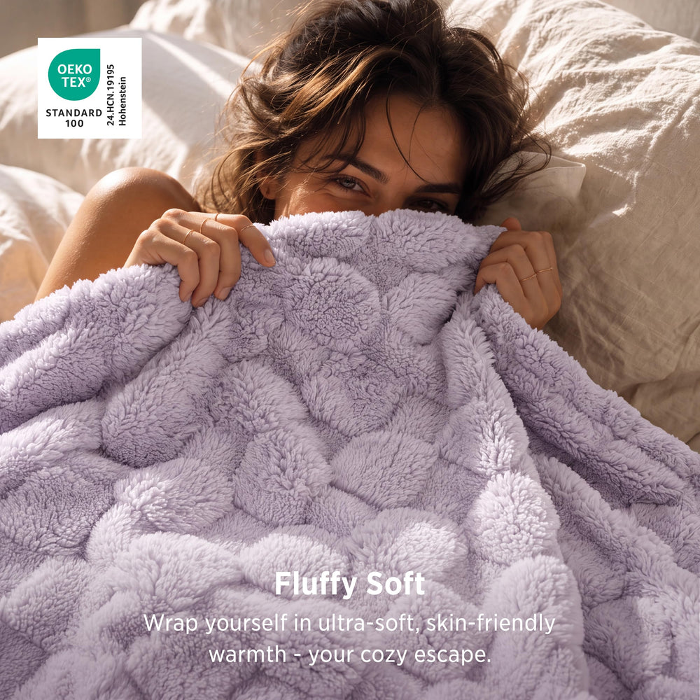 Bedsure gros plan texture pelucheuse montrant douceur apaisante