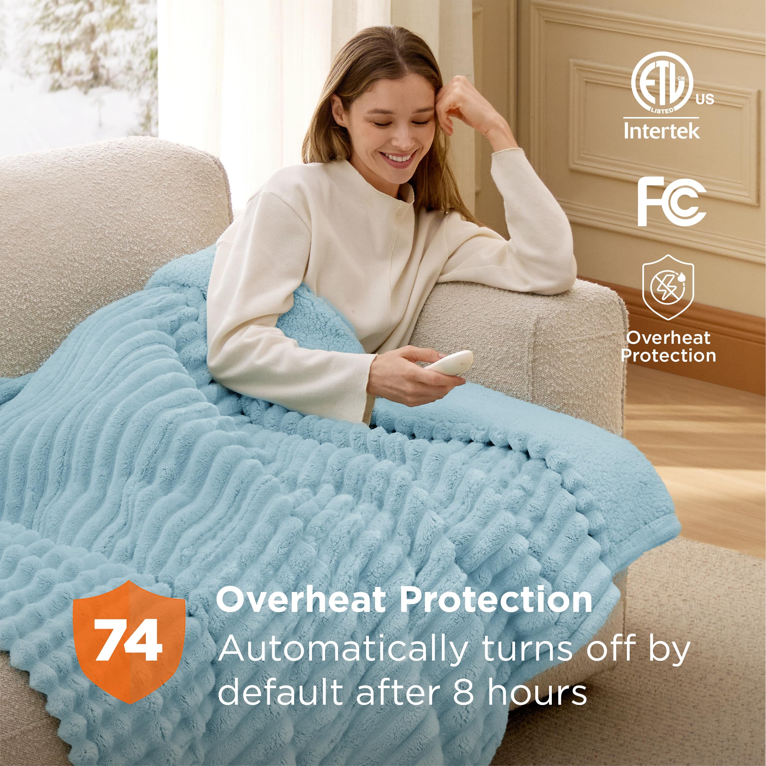 Bedsure plaid en usage sur canapé offrant chaleur pour soirée détente