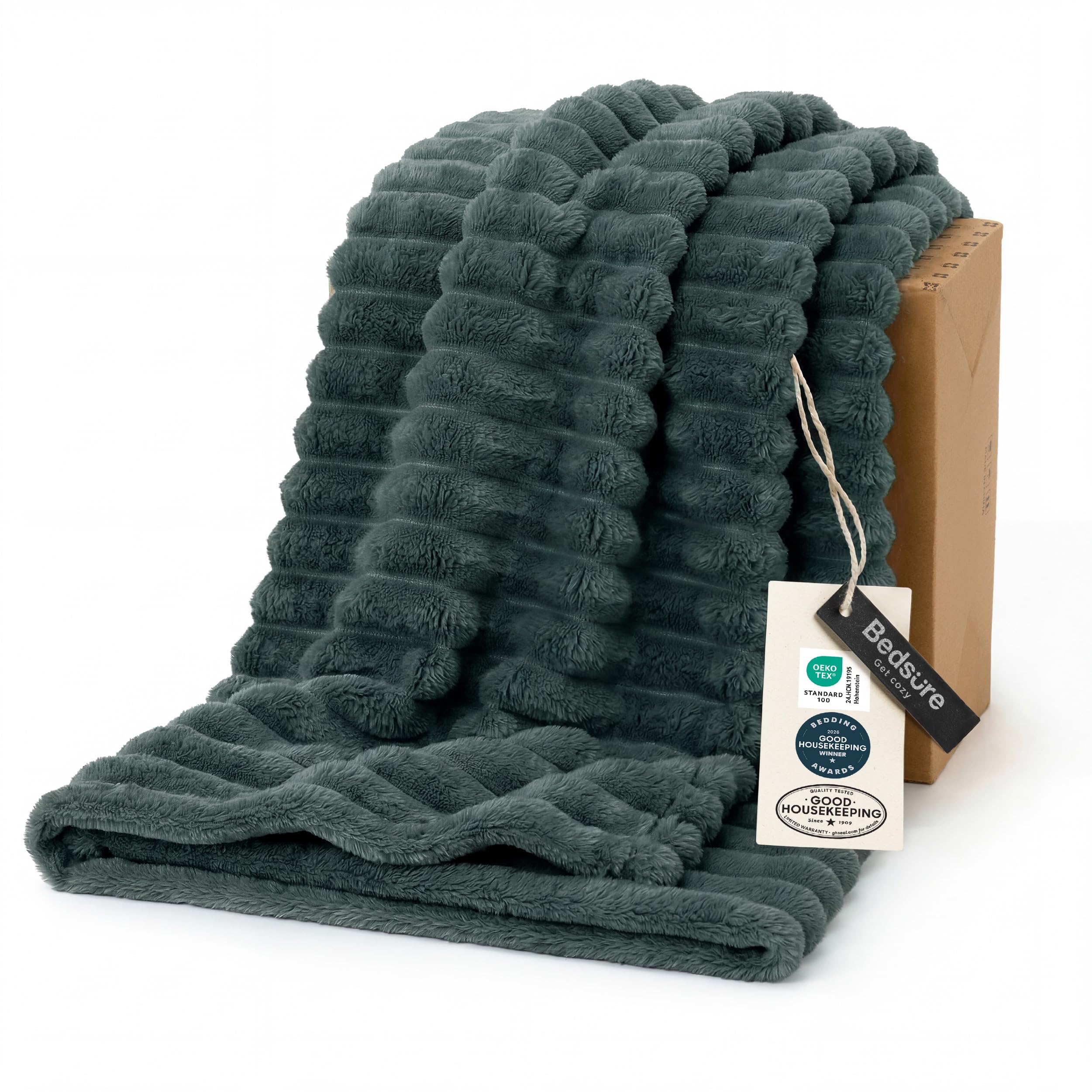 Bedsure plaid face avant montrant la rayure et apport décoratif