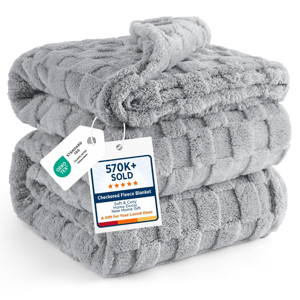 Bedsure plaid face emballage montrant le produit et ses dimensions pour un choix facile