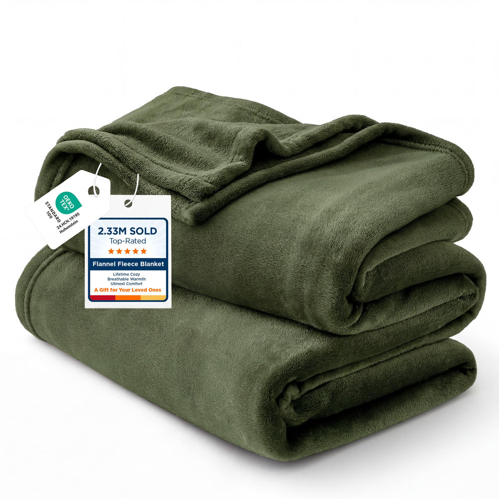 Bedsure couverture olive vue d'ensemble montrant douceur et grand format