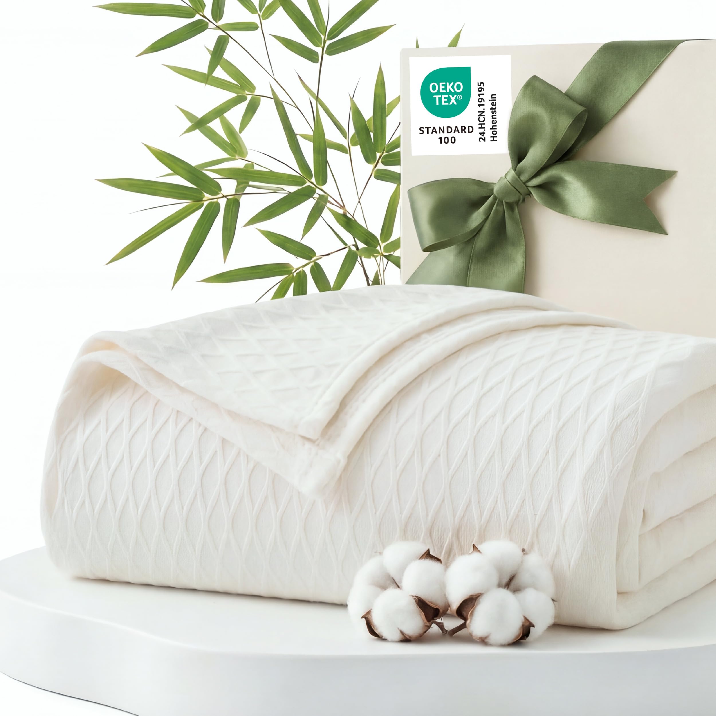 Bedsure plaid recto tout entier posé, design waffle et fraîcheur visible