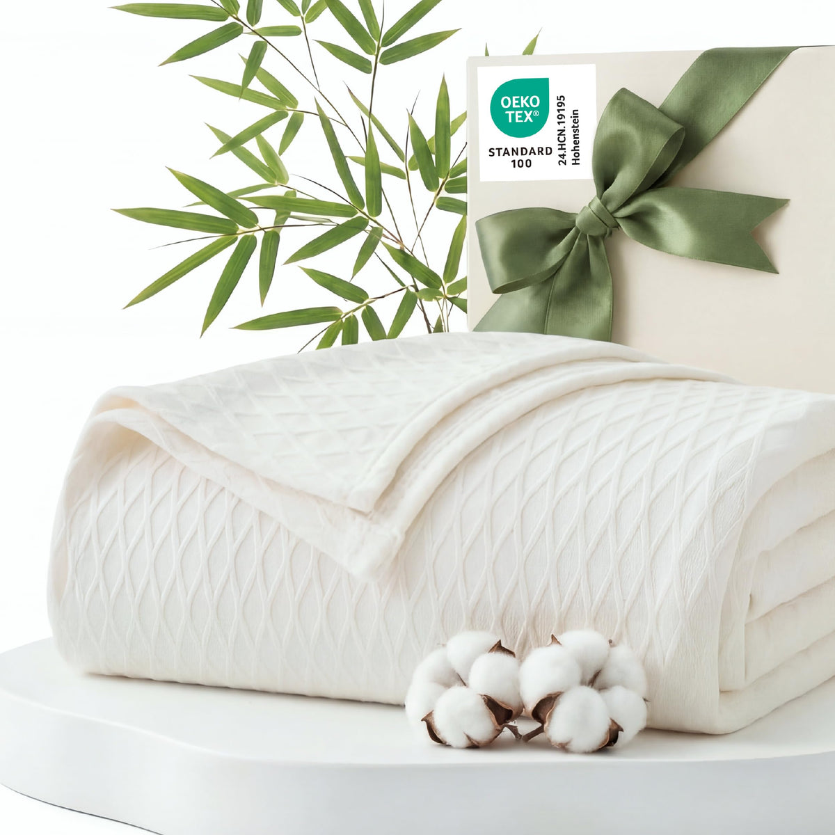 Bedsure plaid recto tout entier posé, design waffle et fraîcheur visible