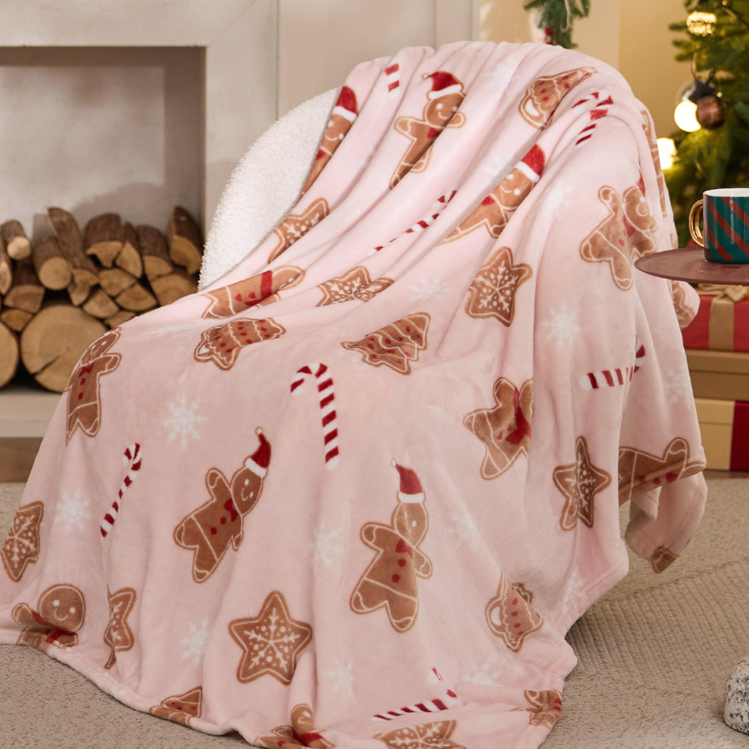 Bedsure plaid rose vue avant apportant une déco de Noël chaleureuse