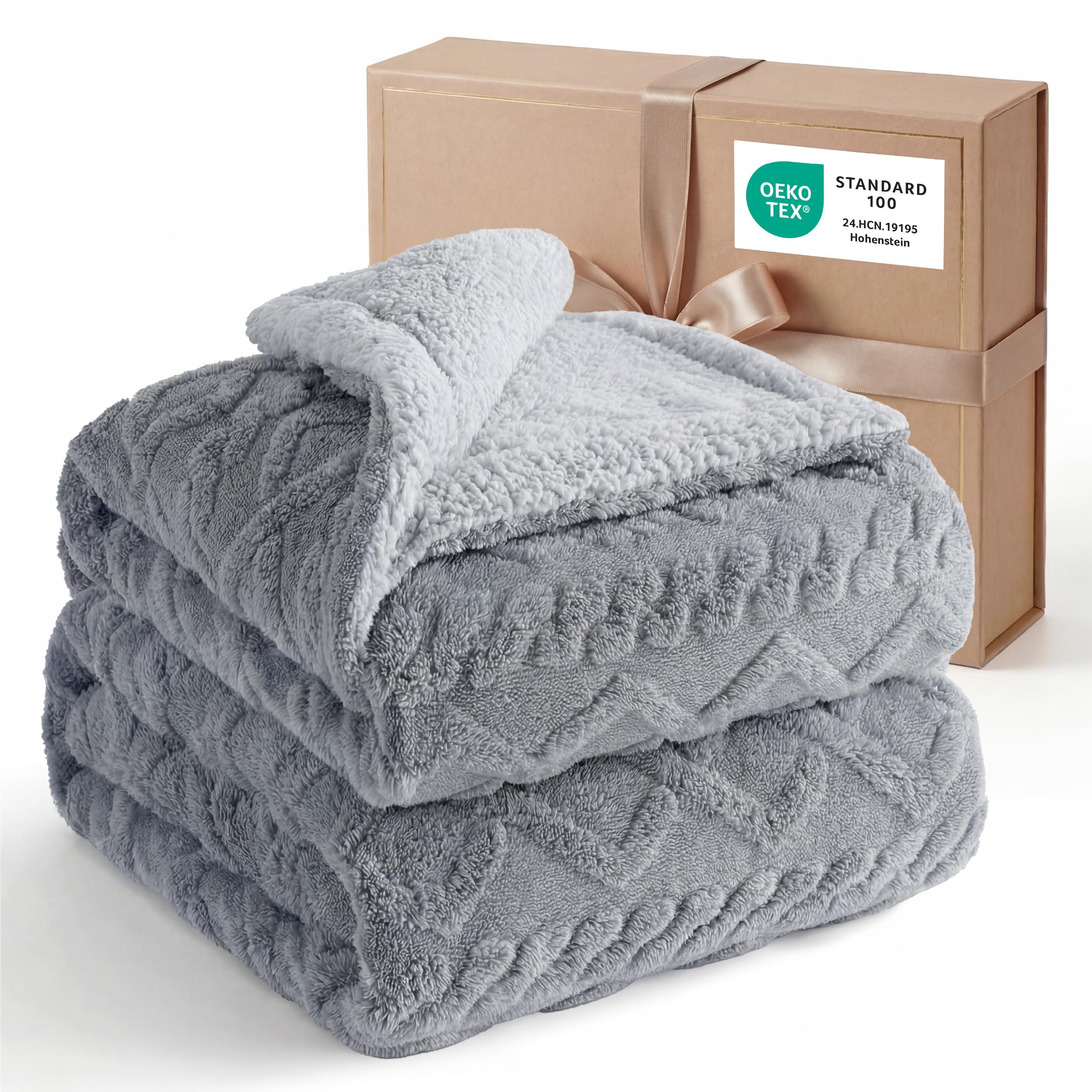 Bedsure plaid sherpa face jacquard gris montrant réversibilité et confort