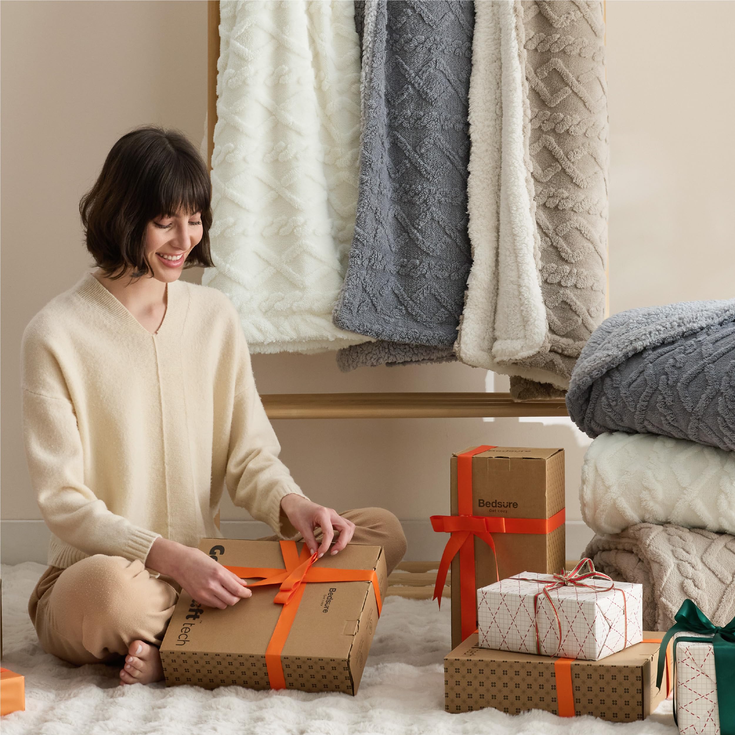 Bedsure plaid utilisé sur canapé en scène lifestyle cosy et accueillante