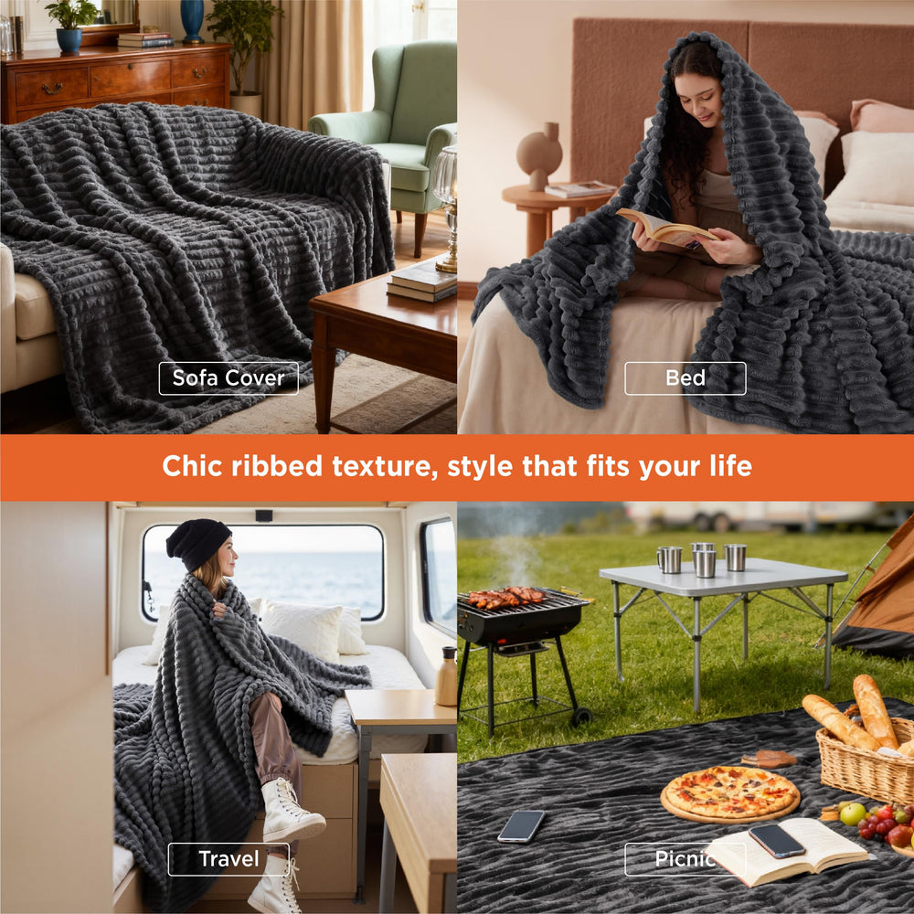 Bedsure plaid étendu sur lit, couverture généreuse et cosy