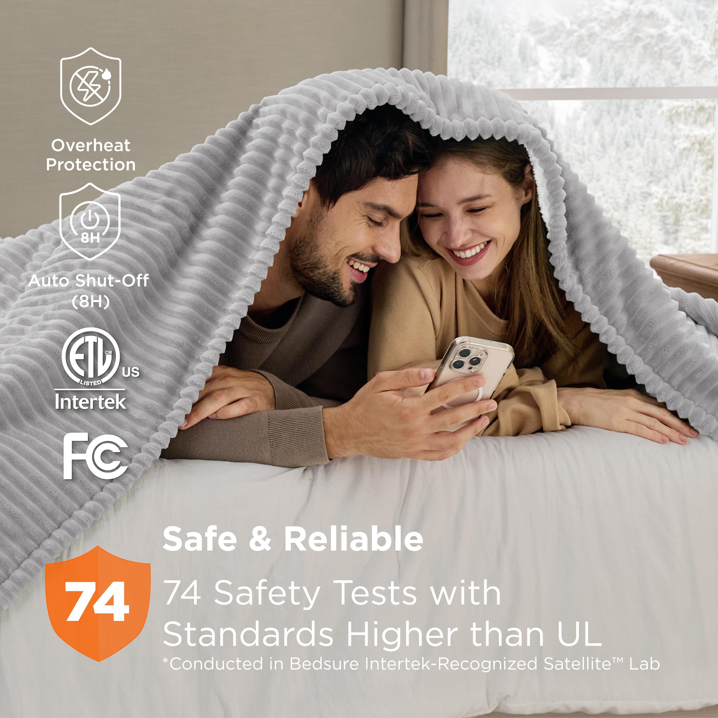 Bedsure étiquette et certificats ETL FCC illustrant sécurité et conformité