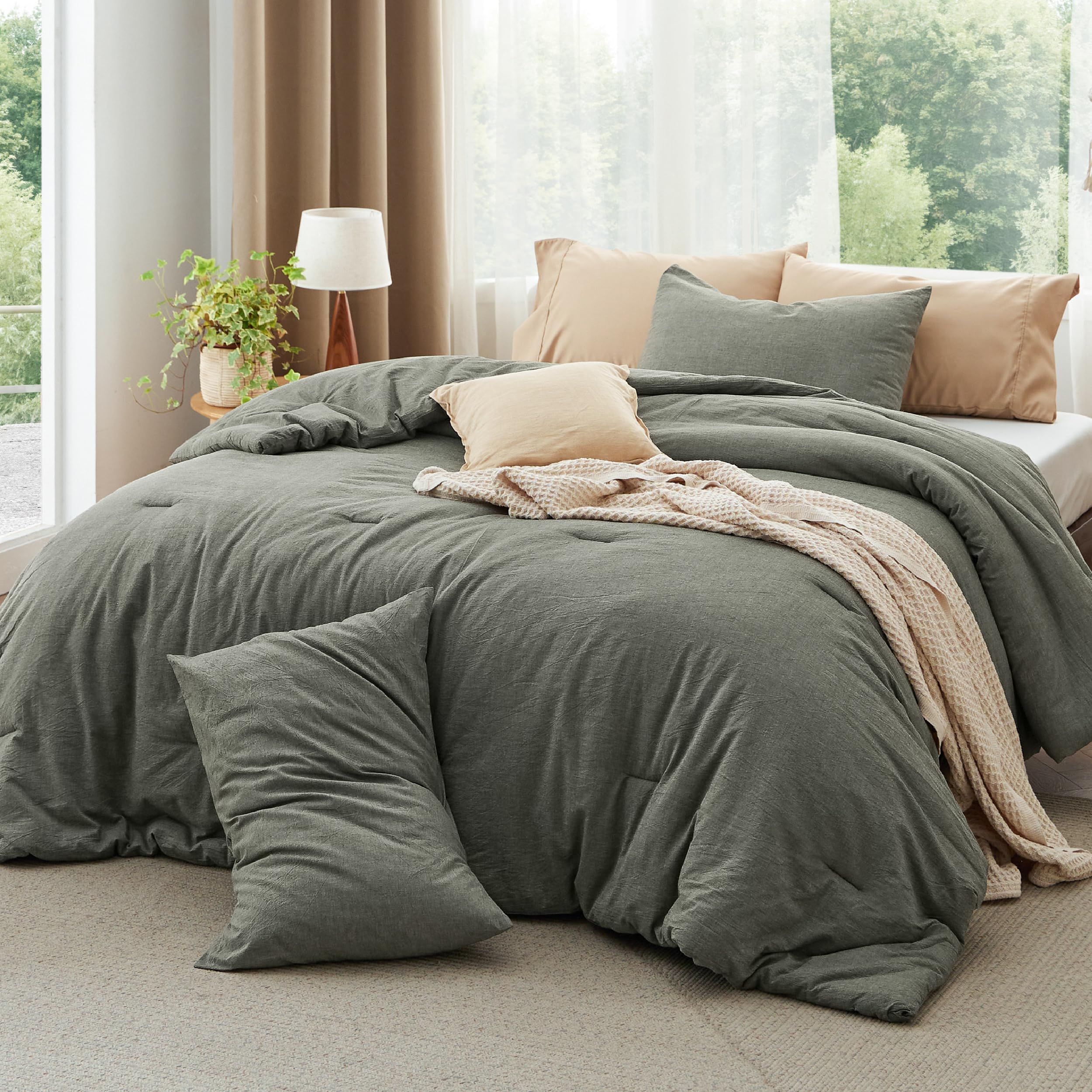 Bedsure mise en scène chambre gris olive montrant effet apaisant déco