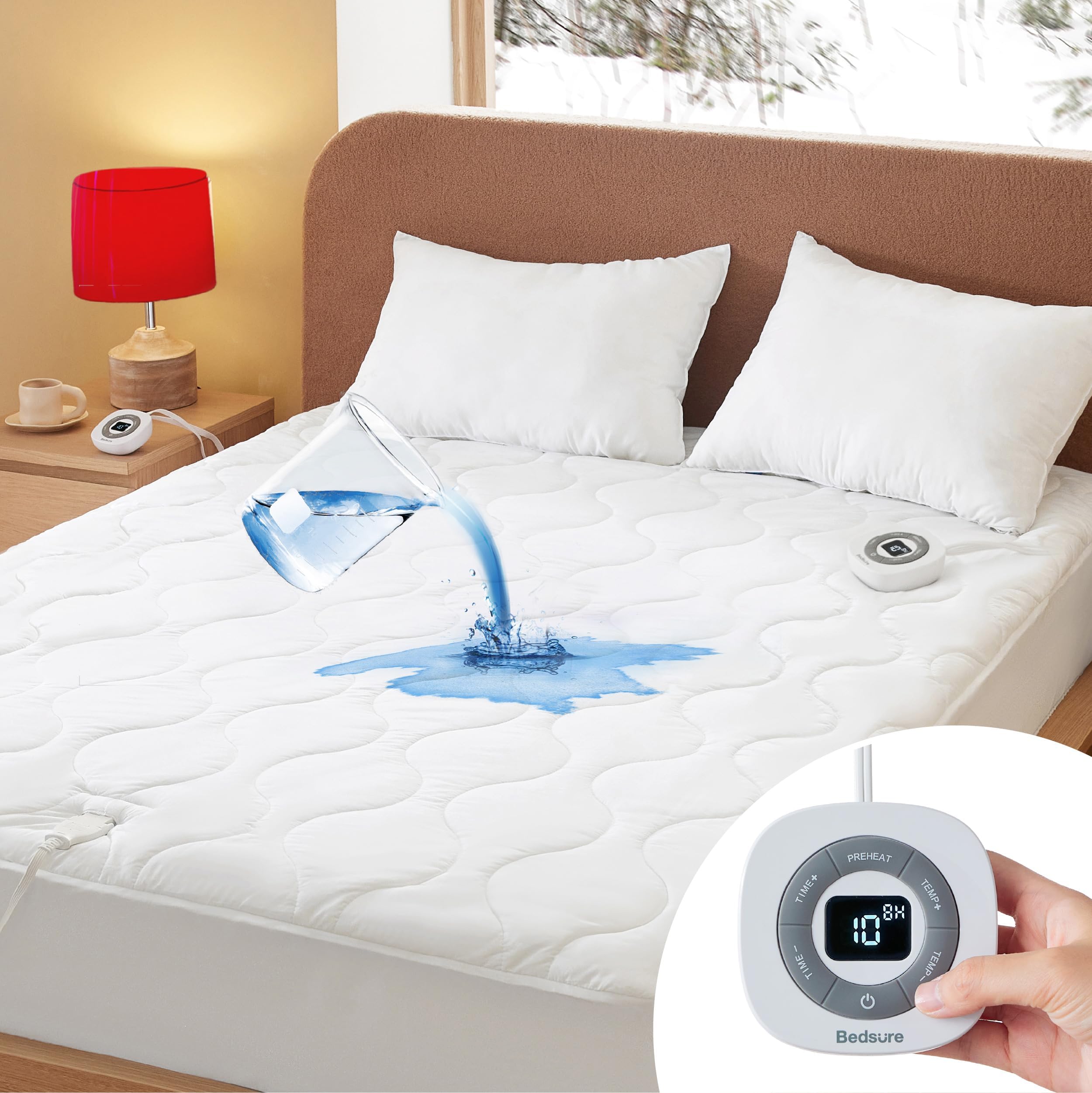 Bedsure surmatelas chauffant face avant montrant l’ajustement sur lit et confort