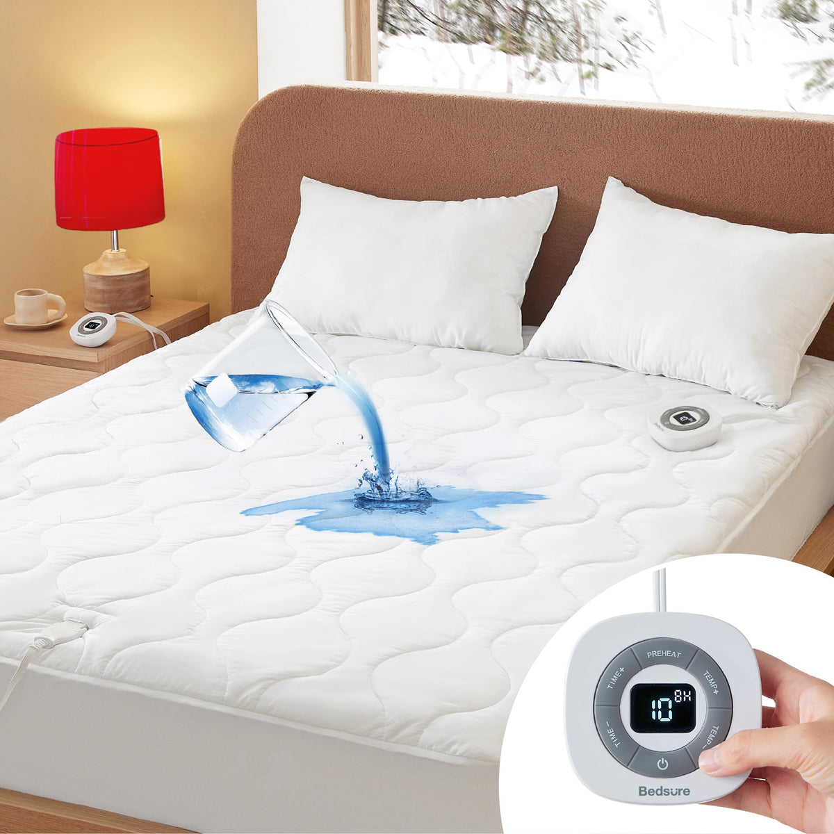 Bedsure surmatelas chauffant face avant montrant l’ajustement sur lit et confort