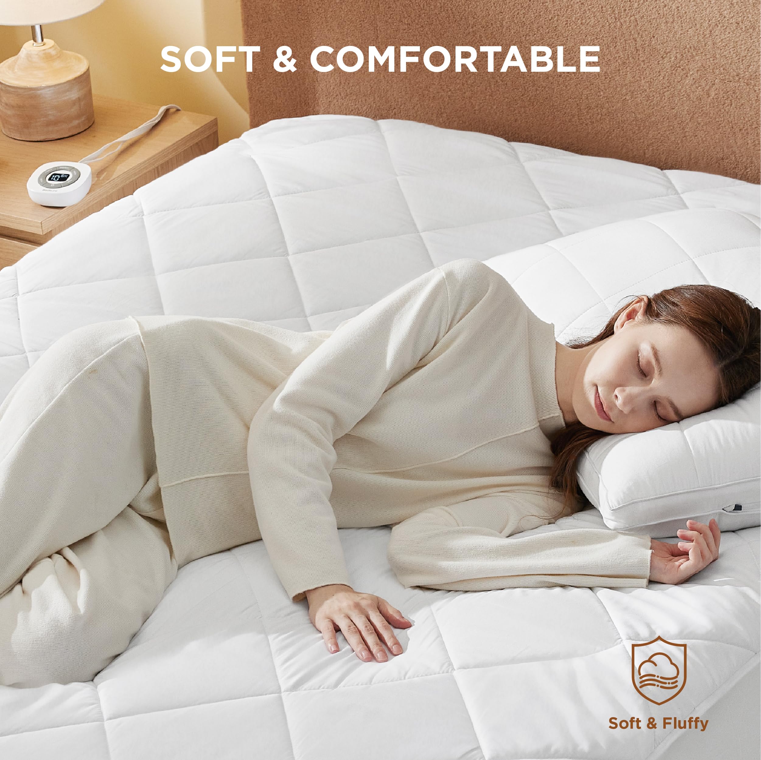 Bedsure comparaison d’échelle montrant dimensions et ajustement sur le matelas