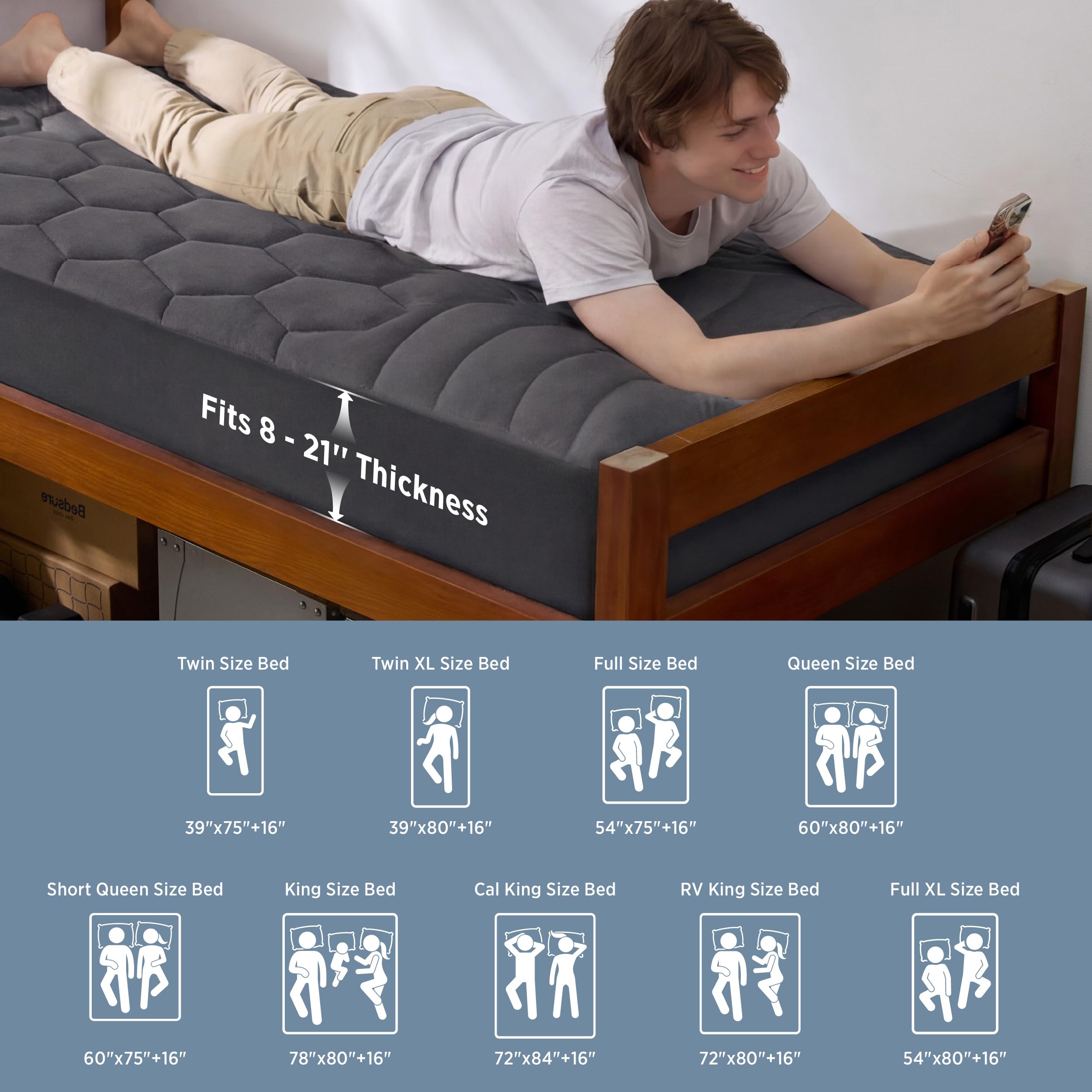 Bedsure personne allongée sur le surmatelas, sommeil plus confortable