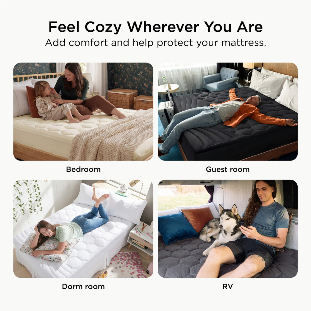 Bedsure surmatelas posé sur lit illustrant confort quotidien et allure soignée