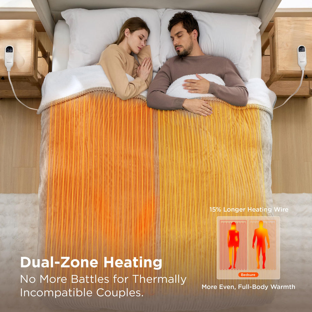 Bedsure comparaison taille queen sur lit démontrant couverture couvrante