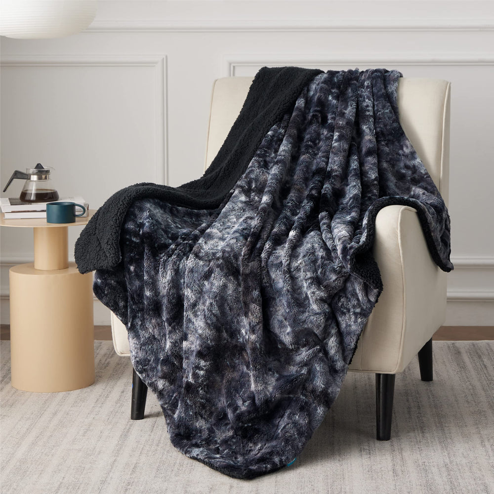 Bedsure couverture twin face avant montrant motif tie-dye et confort