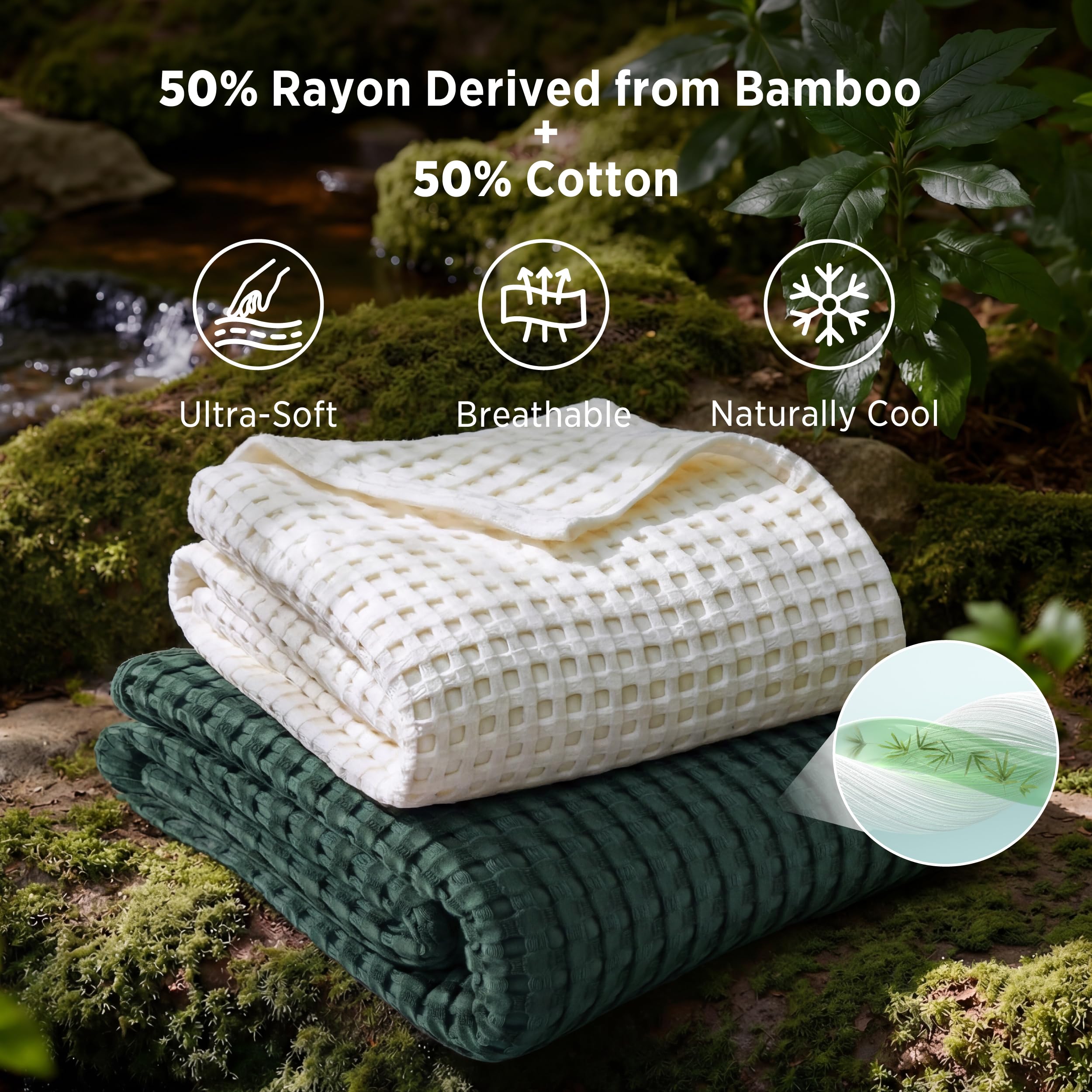 Bedsure gros plan texture waffle révélant aération et toucher doux