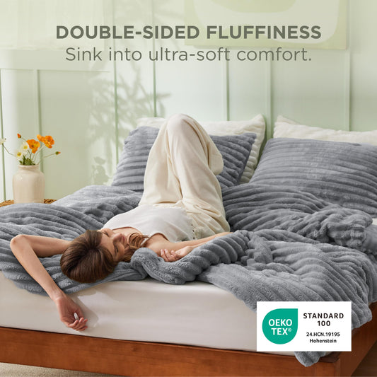 Bedsure détail texture rayée en flanelle tactile et douce