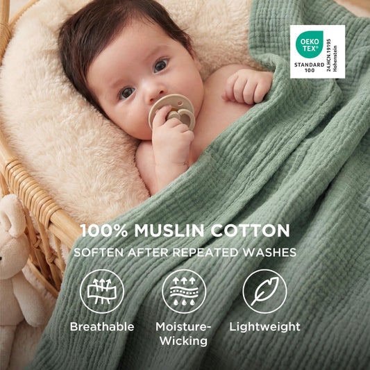 Gros plan sur la texture de mousseline Bedsure en coton, douce et respirante pour la peau