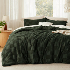 Bedsure vue frontale de la couette vert olive foncé montrant style boho