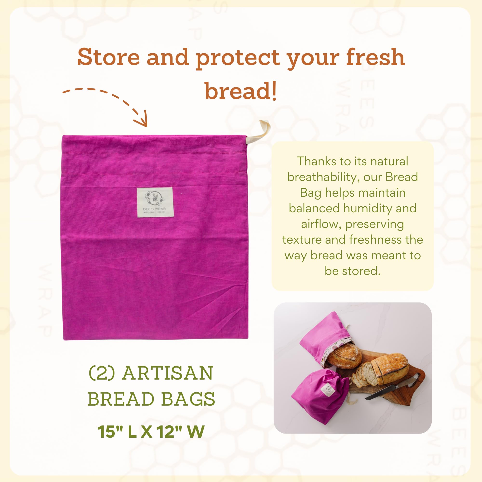 Bee's Wrap sac ouvert contenant une miche illustrant conservation pratique