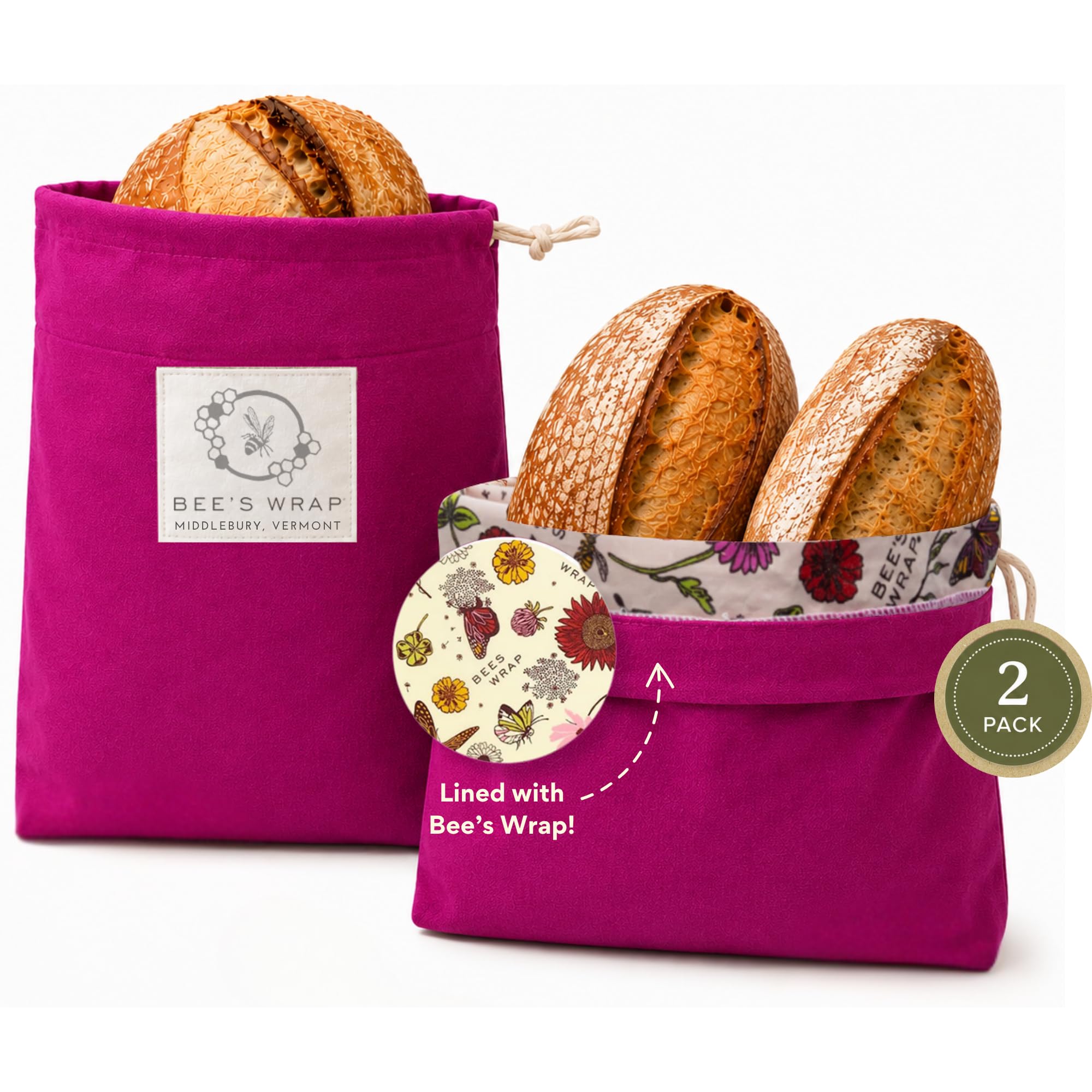 Bee's Wrap vue avant du sac à pain Meadow Magic protège le pain durablement