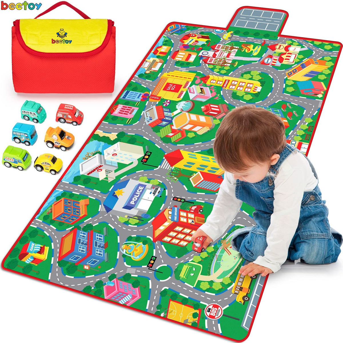 beetoy tapis face avant montrant routes et bâtiments pour jeu éducatif