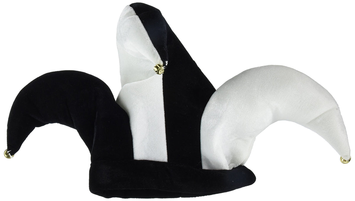 Beistle chapeau bouffon devant montrant design noir et blanc et confort