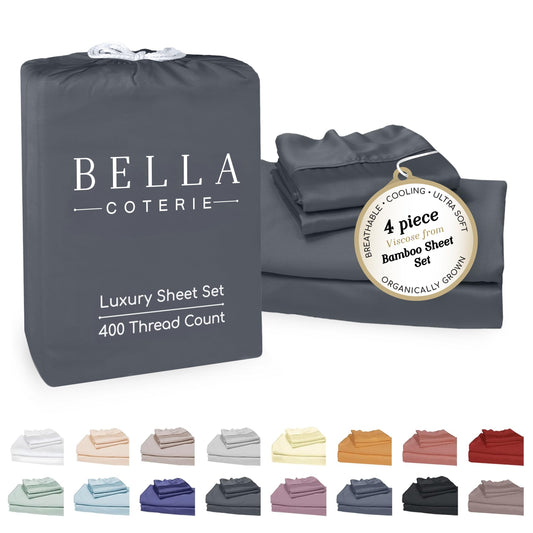 BC BELLA COTERIE vue avant de l'ensemble de draps Queen montrant luxe et ajustement