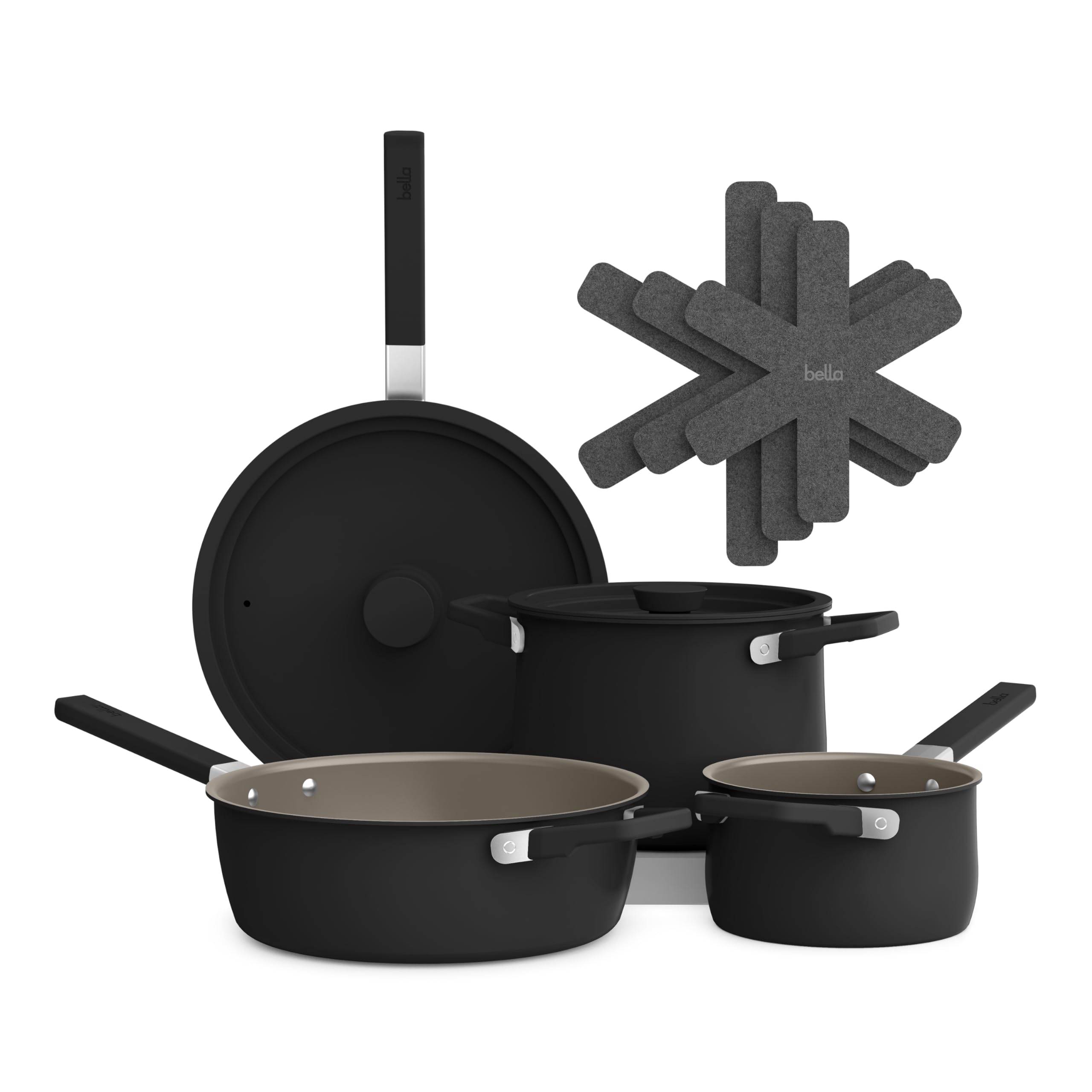 BELLA ensemble face montrant finition noire et design empilable pour gain d'espace