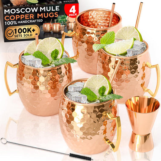 Benicci mugs en cuivre face élégante pour présentation et fraîcheur