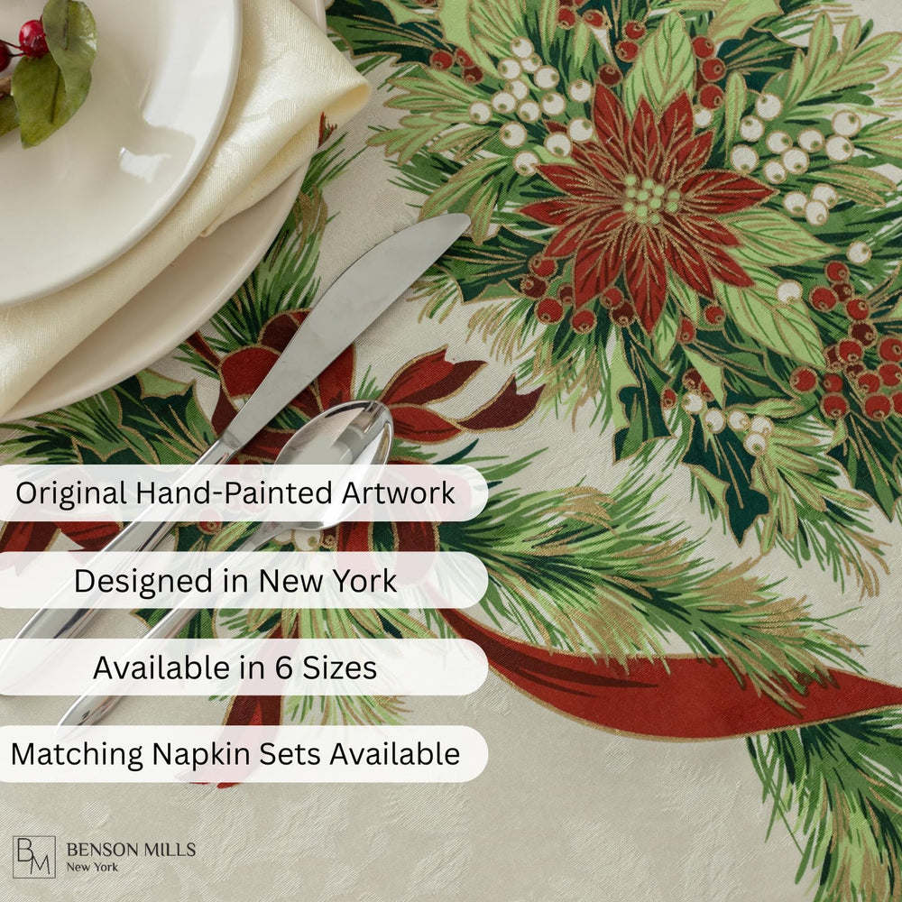 Motif Christmas Ribbons Benson Mills avec rubans et verdure pour ambiance festive