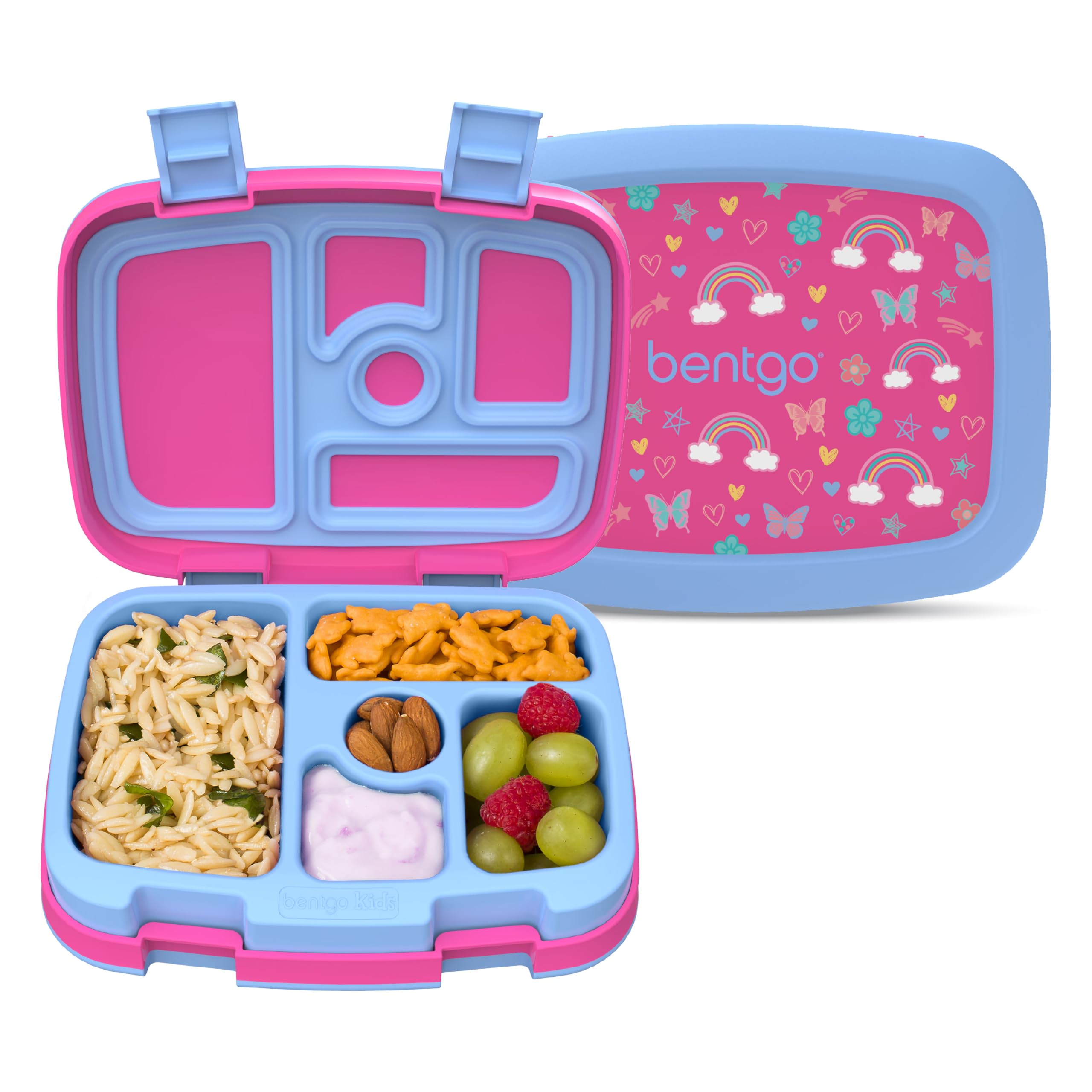 Bentgo vue frontale de la boîte à lunch pour enfants montrant la fermeture sécurisée et la praticité