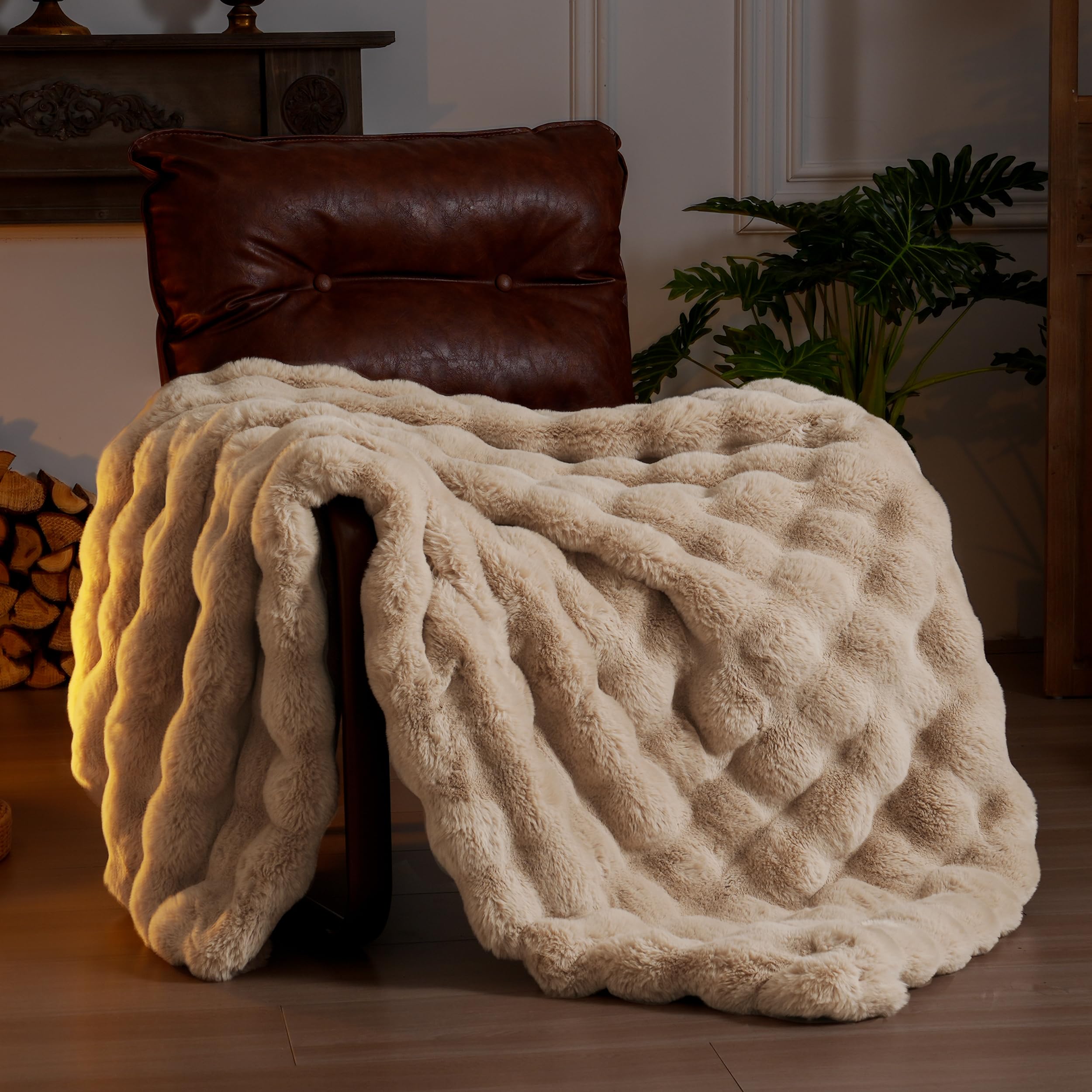BENVWE plaid face avant beige montrant apparence cosy