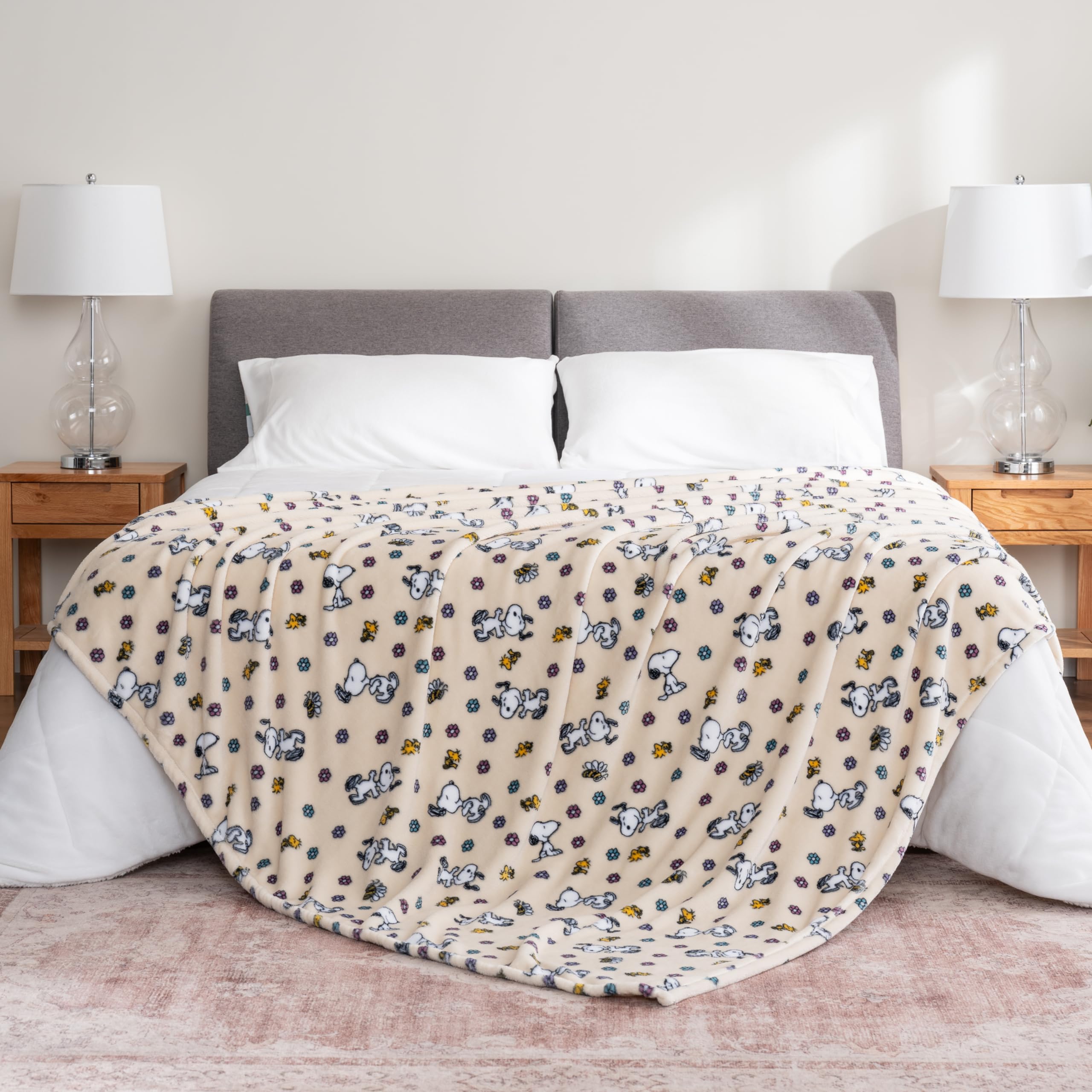 Berkshire Blanket détail d'angle imprimé Snoopy, motif durable