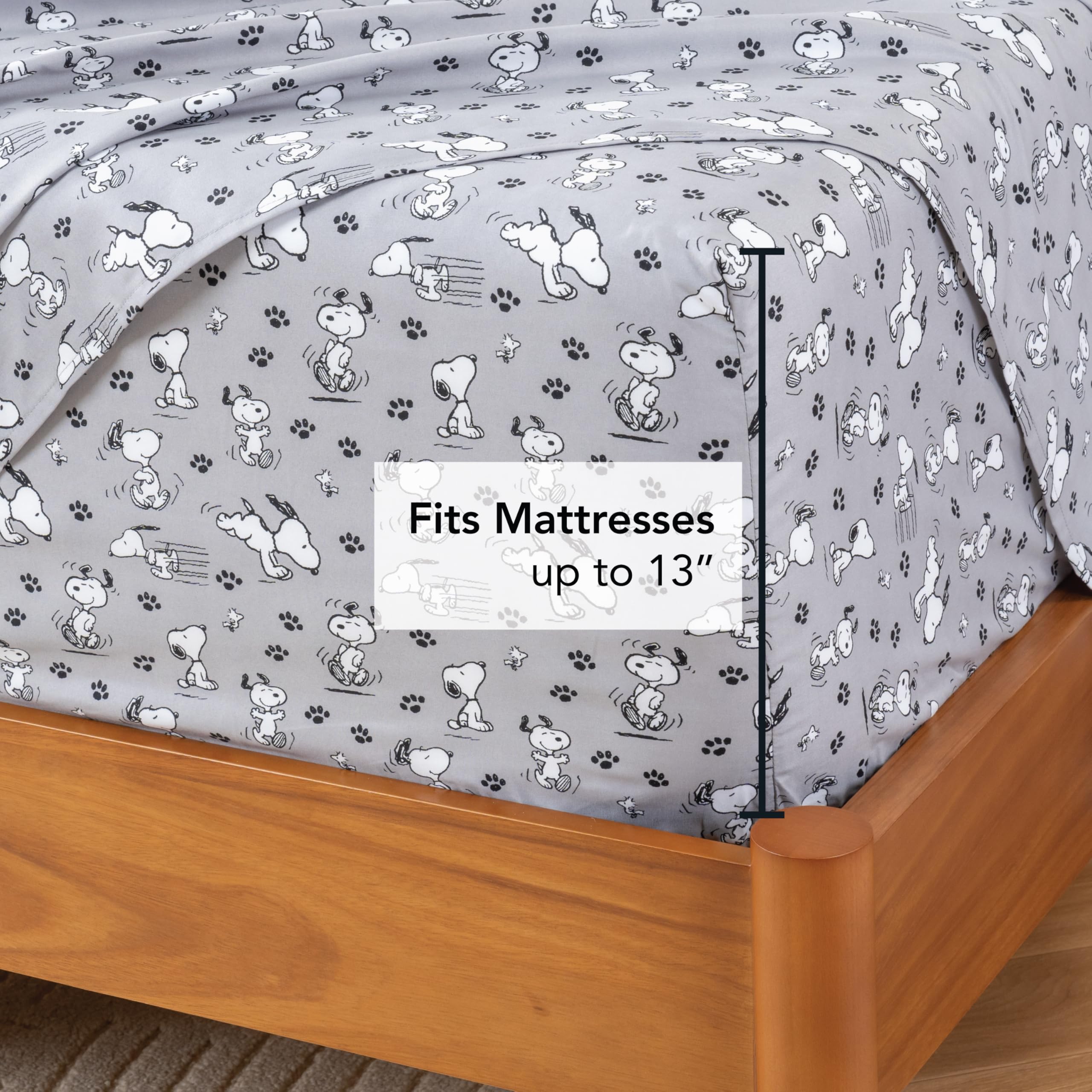 Berkshire Peanuts drap plat étalé montrant dimensions et retombé confortable
