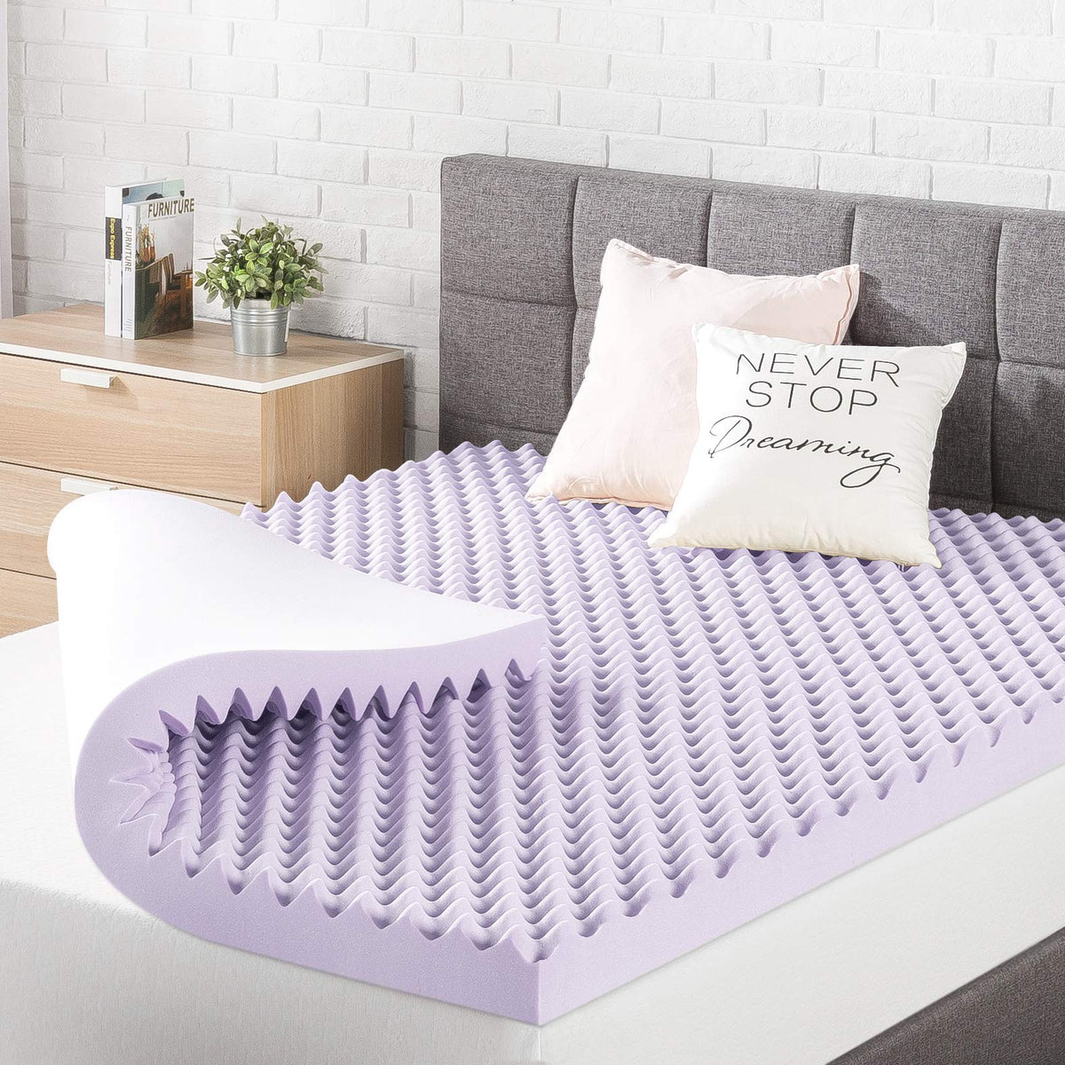 Best Price Mattress vue avant du surmatelas avec emballage montrant la taille Full et bénéfice confort