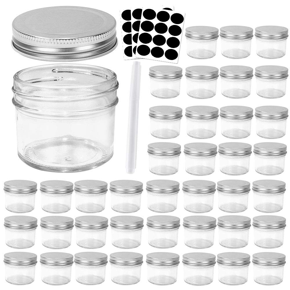 Betrome bocal en verre 4 oz face avant montrant la transparence et l'étiquette