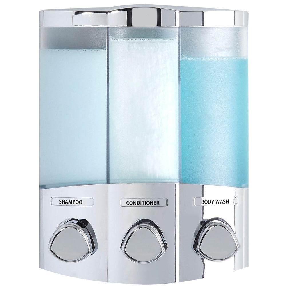 Better Living vue de face du distributeur TRIO chrome pour organisation de douche