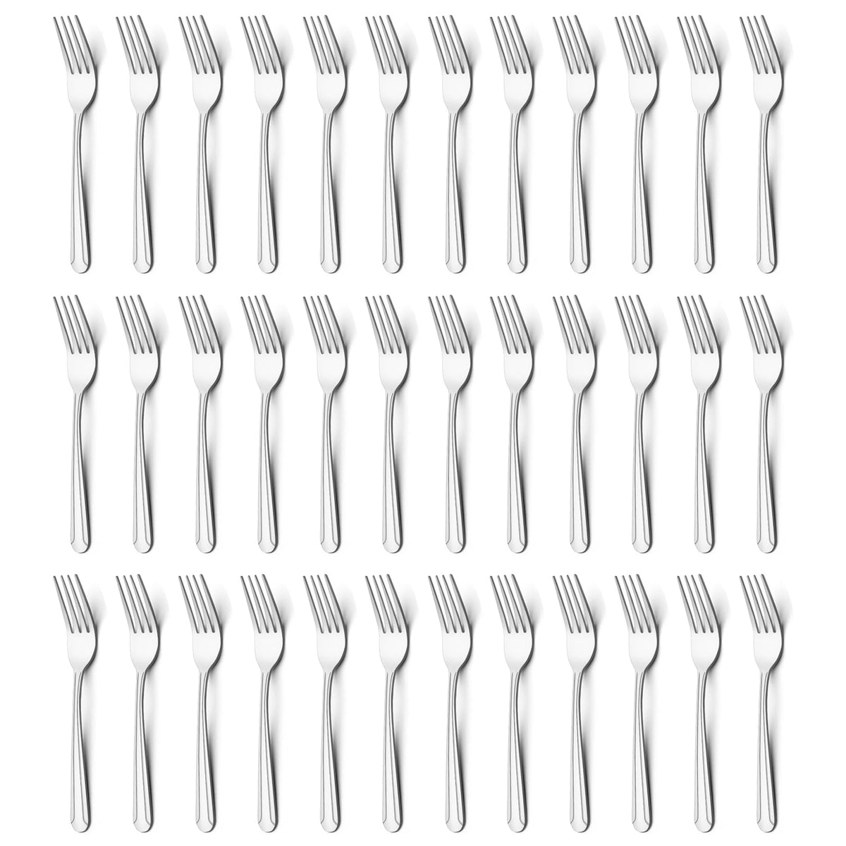 BEWOS emballage du lot de 36 fourchettes visible et ordonné, montre la quantité