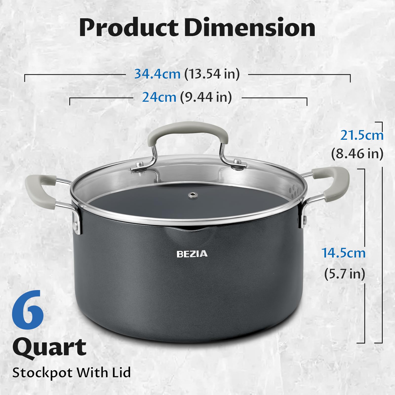 BEZIA comparaison de taille pour visualiser capacité 6 quarts en cuisine