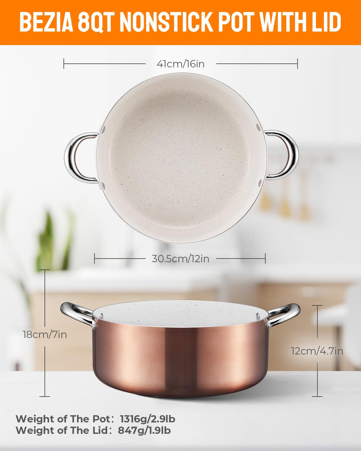 BEZIA comparaison taille avec assiette illustrant capacité 8 quarts