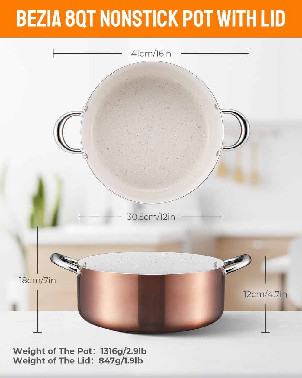 BEZIA comparaison taille avec assiette illustrant capacité 8 quarts