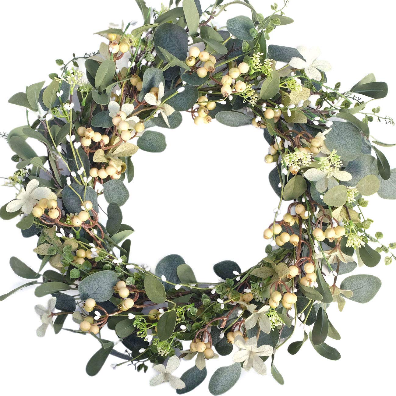 Bibelot couronne eucalyptus vue de face, apporte une porte accueillante